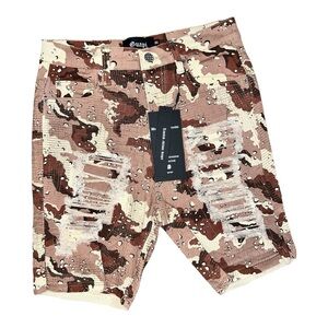Guapi Shorts Mens 30 Brown Camo Distressed Ripped Urban Streetwear NWT